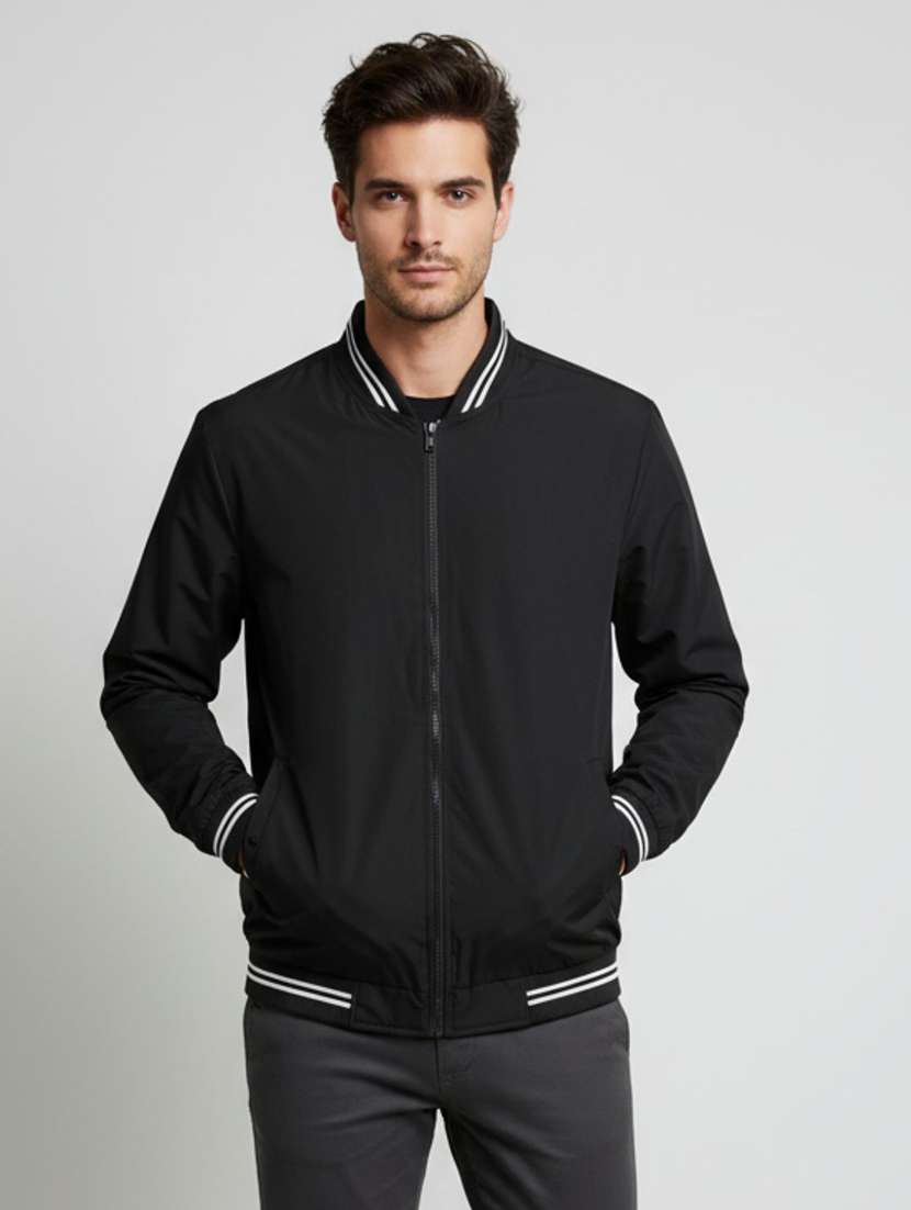men solid long sleeve insulator bomber jacket