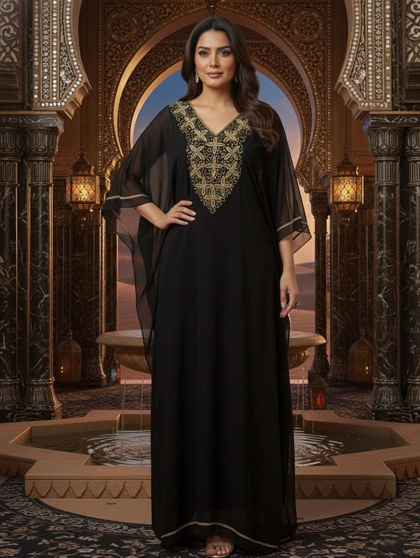 women embroidered kimono sleeve kaftan dress