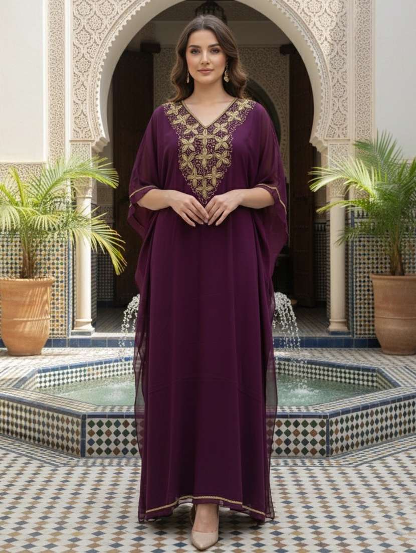 women embroidered kimono sleeve kaftan dress