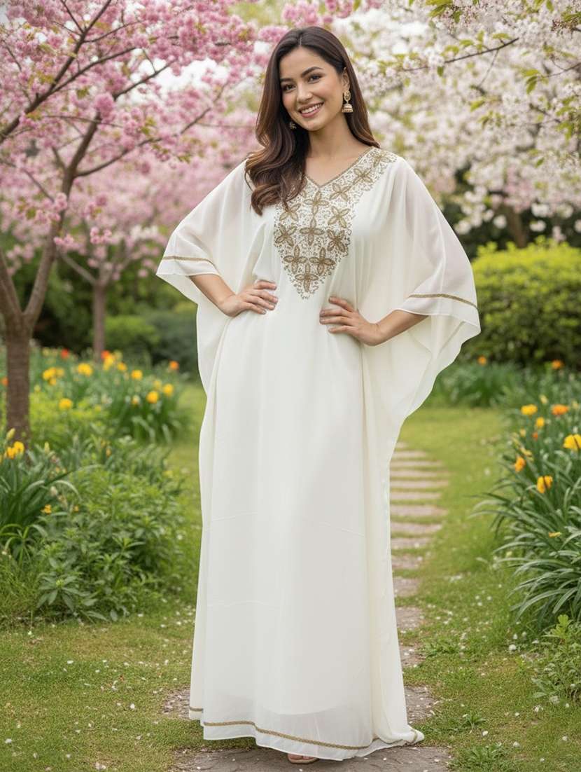 women embroidered kimono sleeve kaftan dress