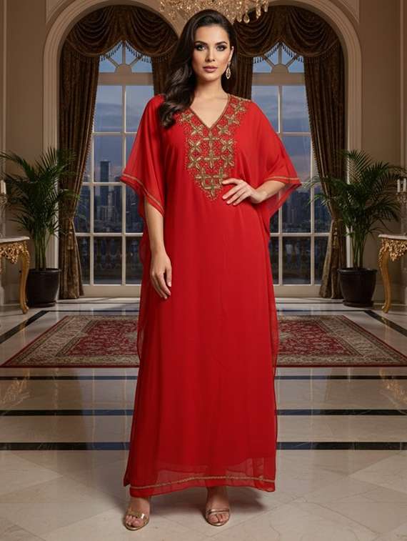 women embroidered kimono sleeve kaftan dress