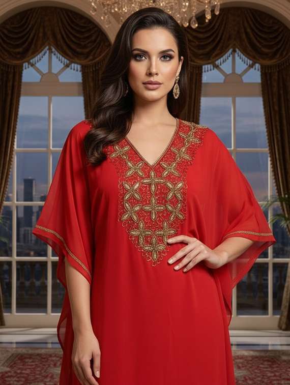 women embroidered kimono sleeve kaftan dress - 22275590 -  Standard Image - 3
