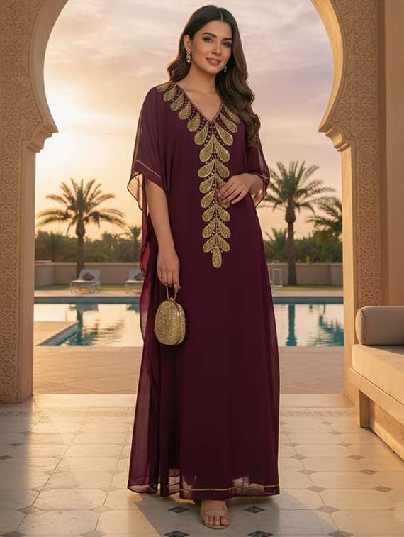 women embroidered kimono sleeve kaftan dress