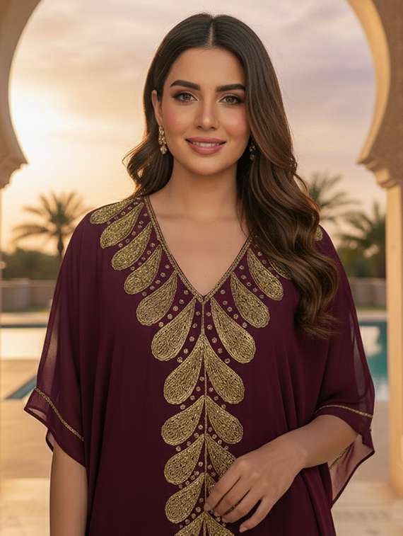 women embroidered kimono sleeve kaftan dress - 22275594 -  Standard Image - 3