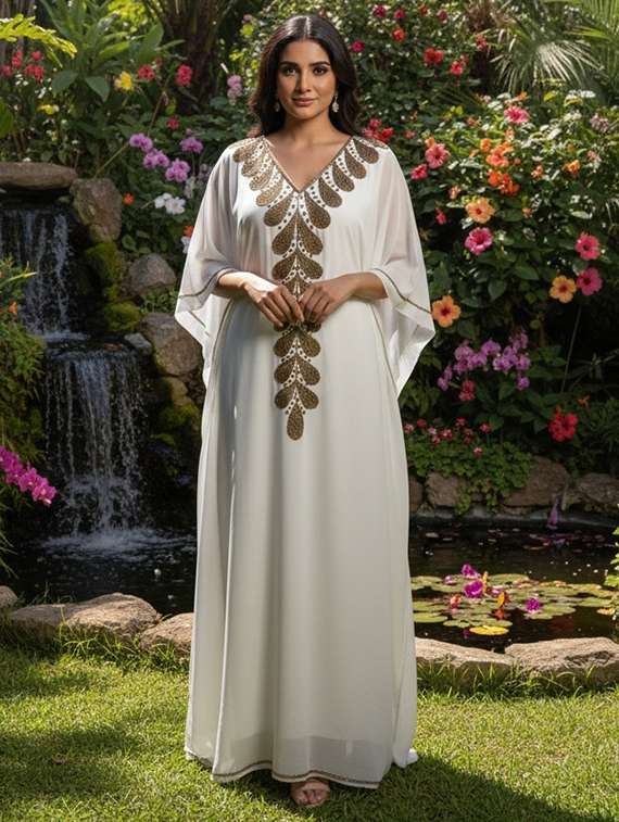 women embroidered kimono sleeve kaftan dress