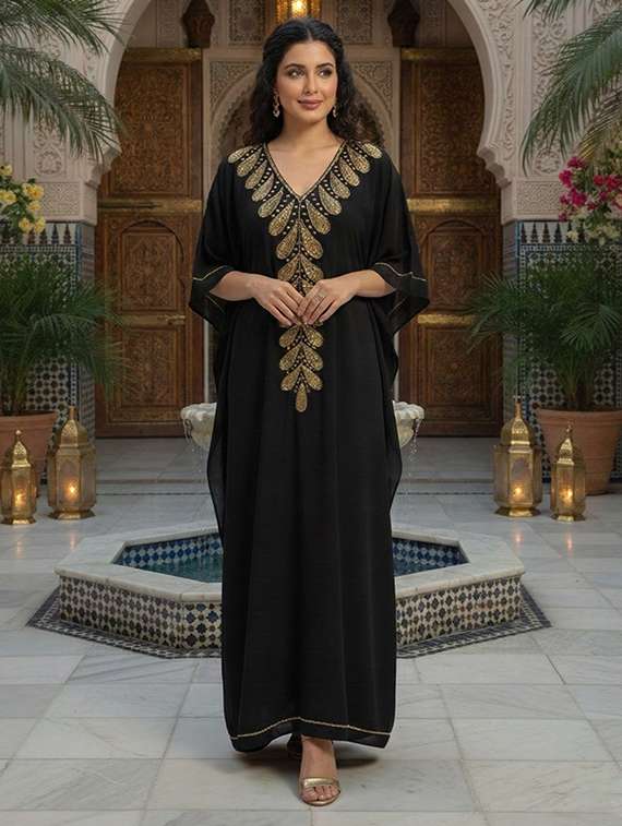 women embroidered kimono sleeve kaftan dress