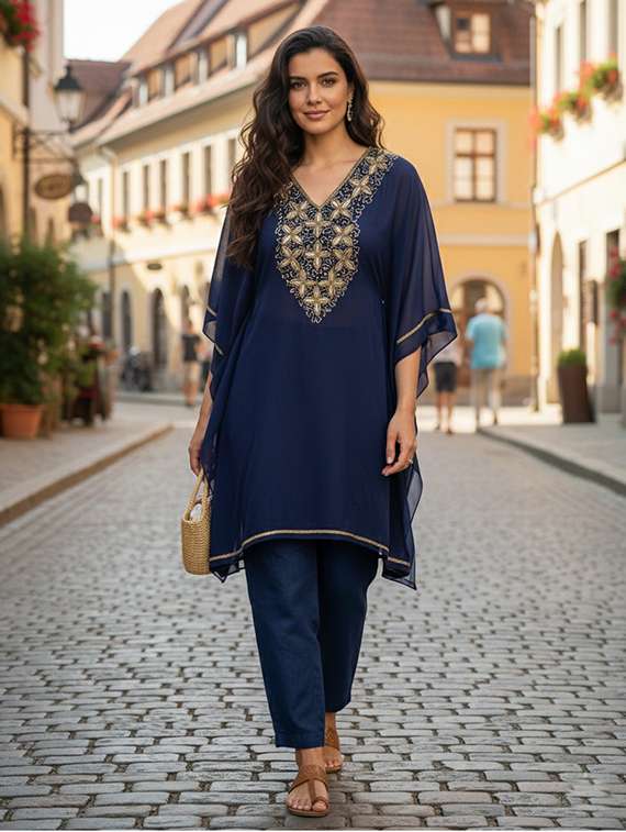 women embroidered kimono sleeve kaftan tunic