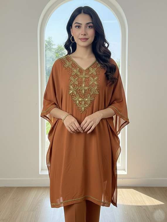 women embroidered kimono sleeve kaftan tunic