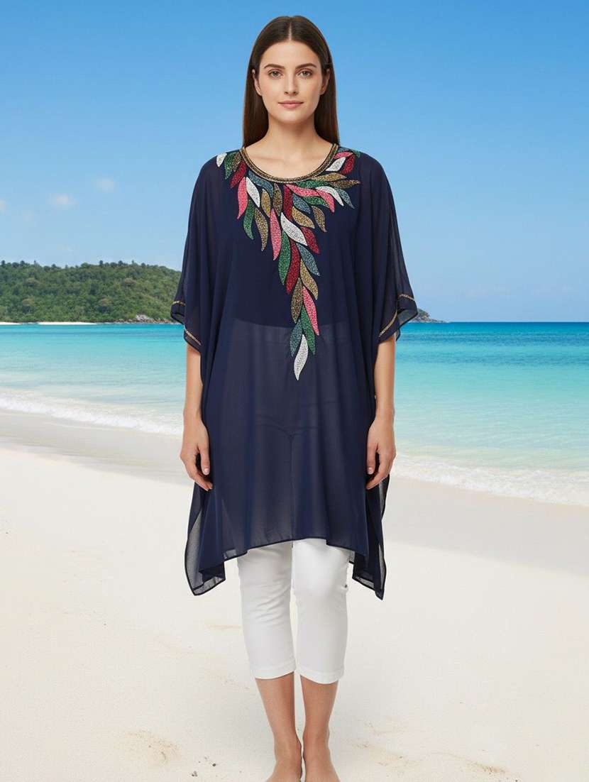 women embroidered kimono sleeve kaftan tunic