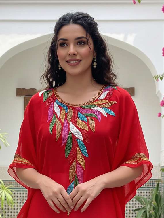 women embroidered kimono sleeve kaftan tunic - 22275611 -  Standard Image - 3