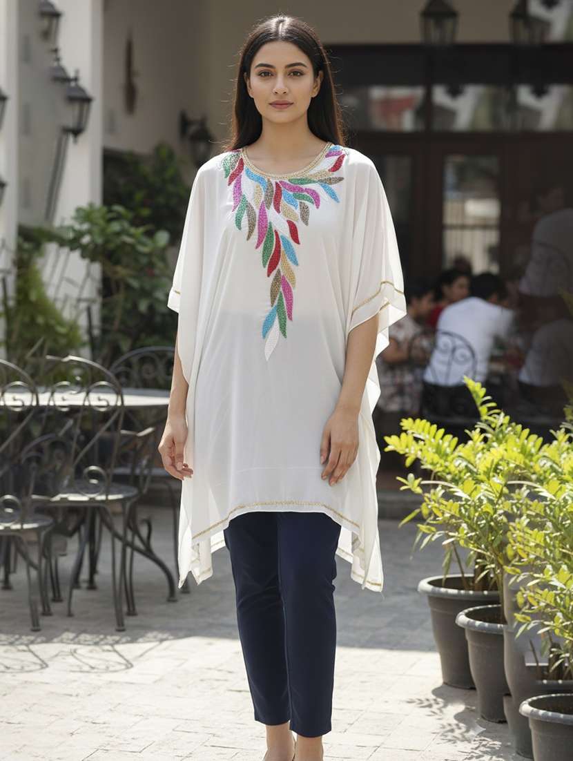 women embroidered kimono sleeve kaftan tunic