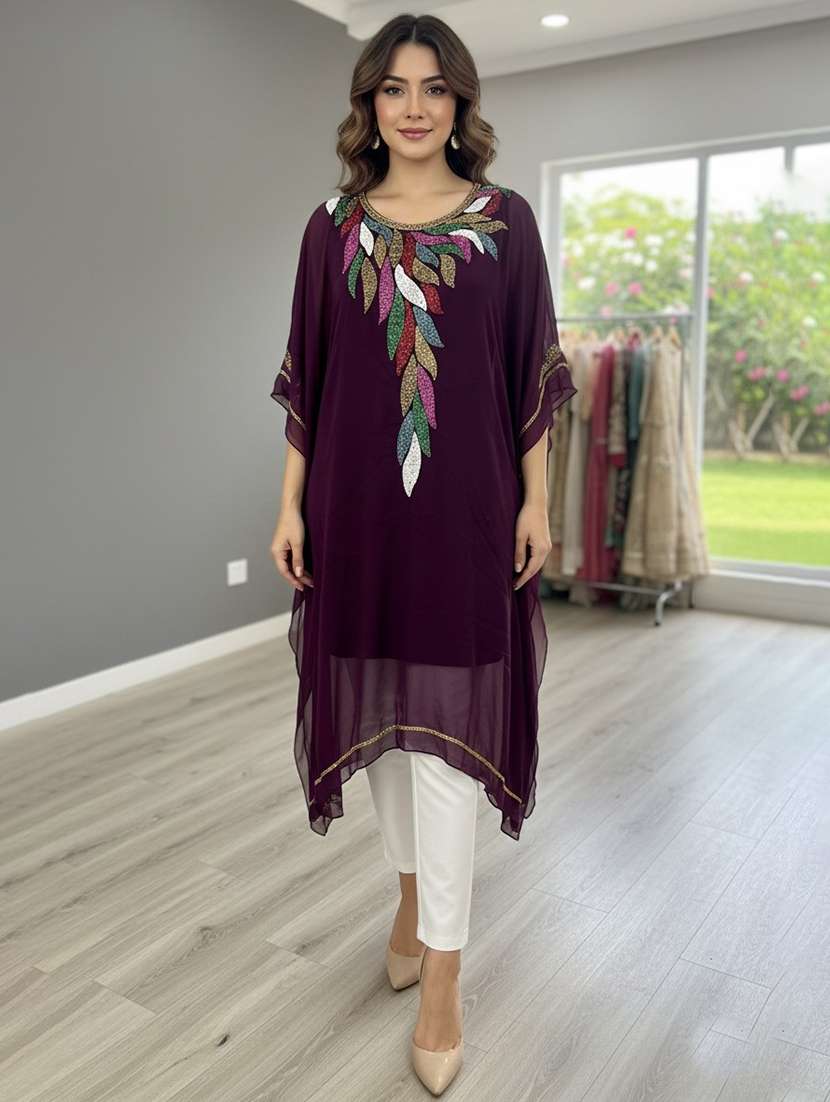 women embroidered kimono sleeve kaftan tunic