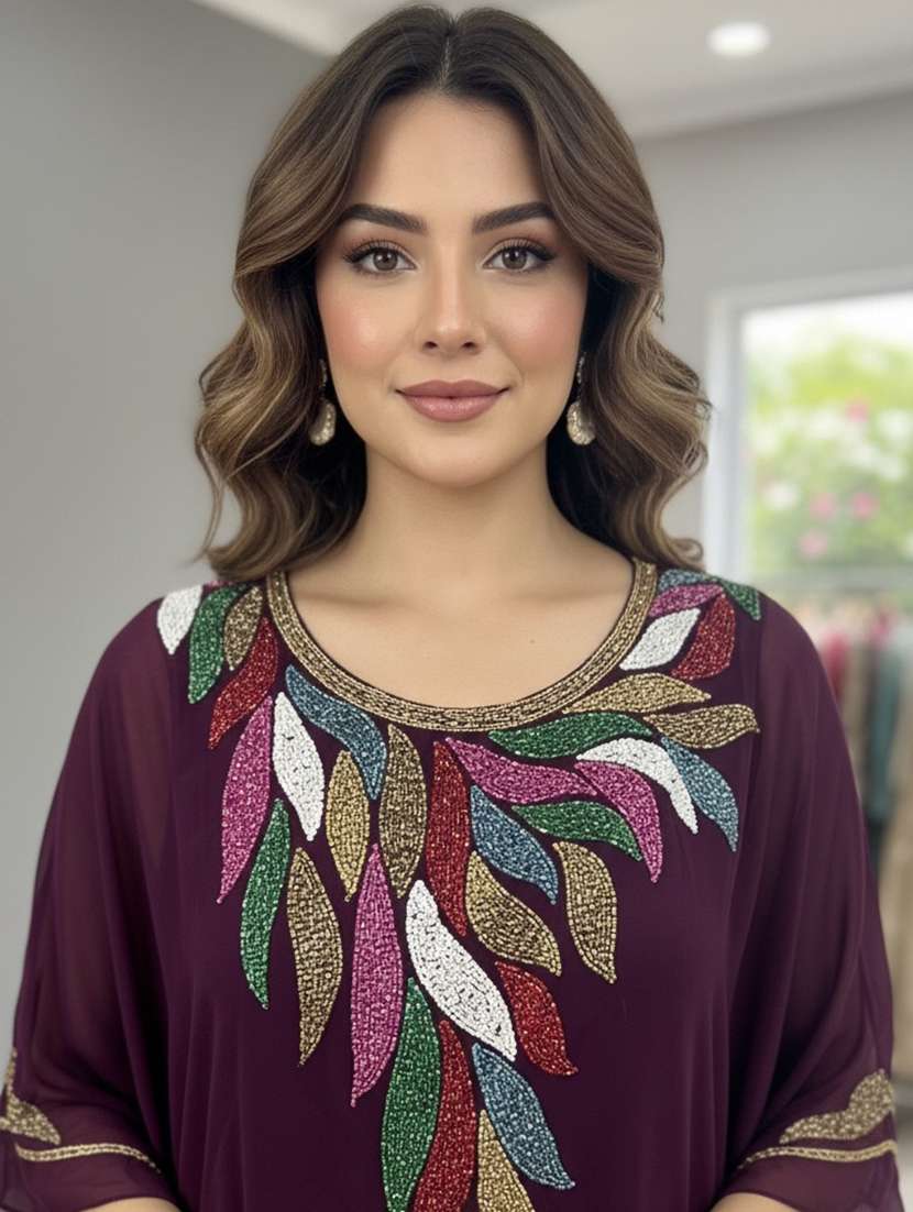 women embroidered kimono sleeve kaftan tunic - 22275615 -  Standard Image - 3