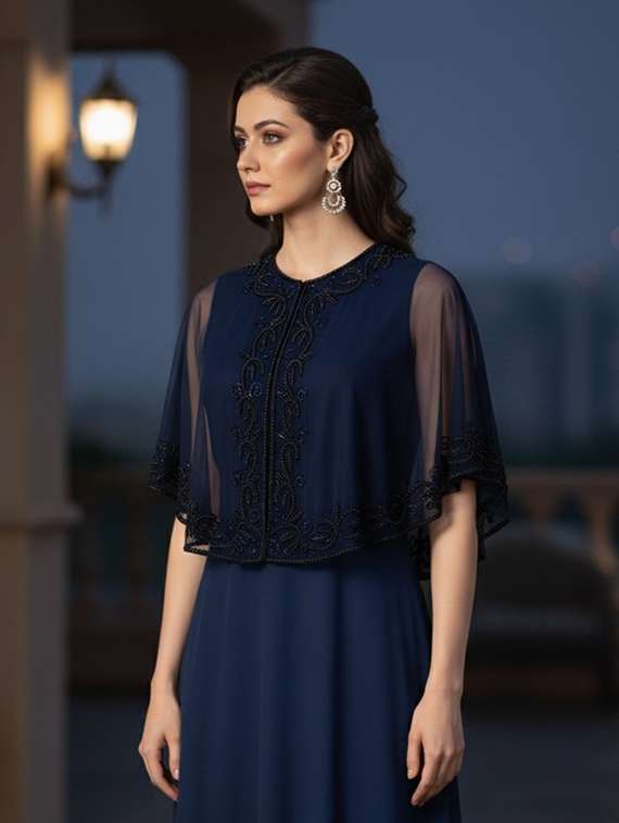 women embellished crop cape