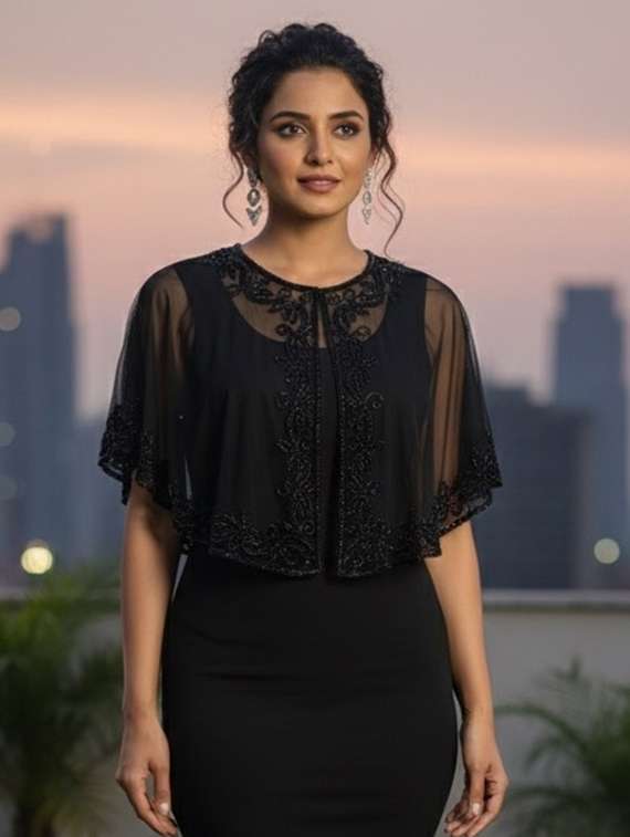 women embellished crop cape