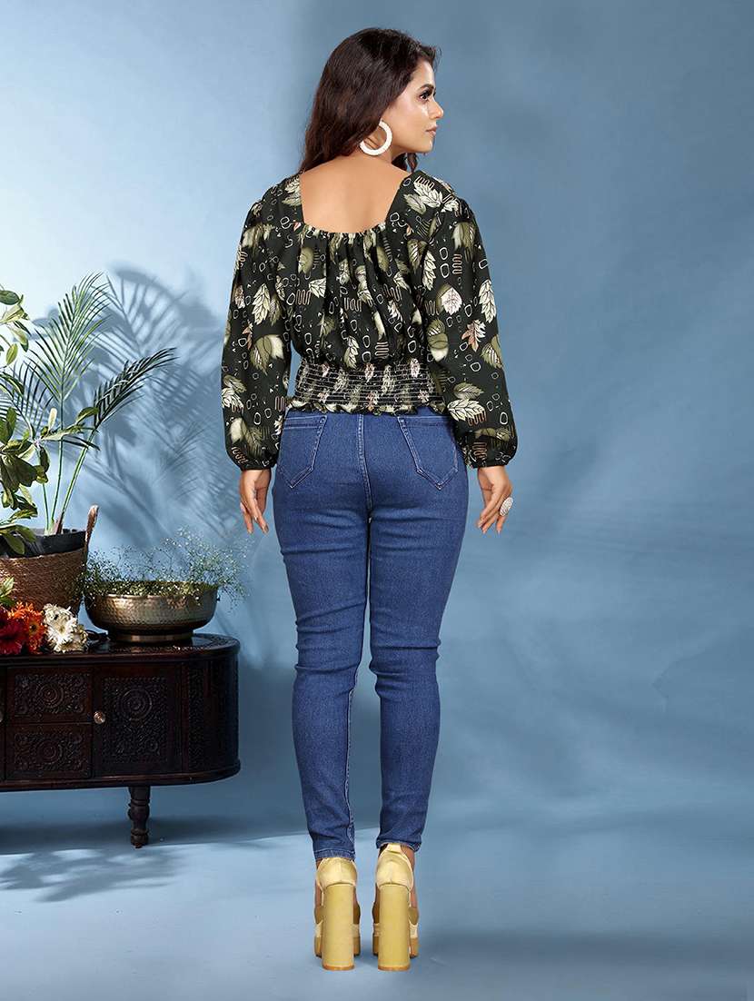 women printed puff sleeve smocked top - 22275883 -  Standard Image - 3