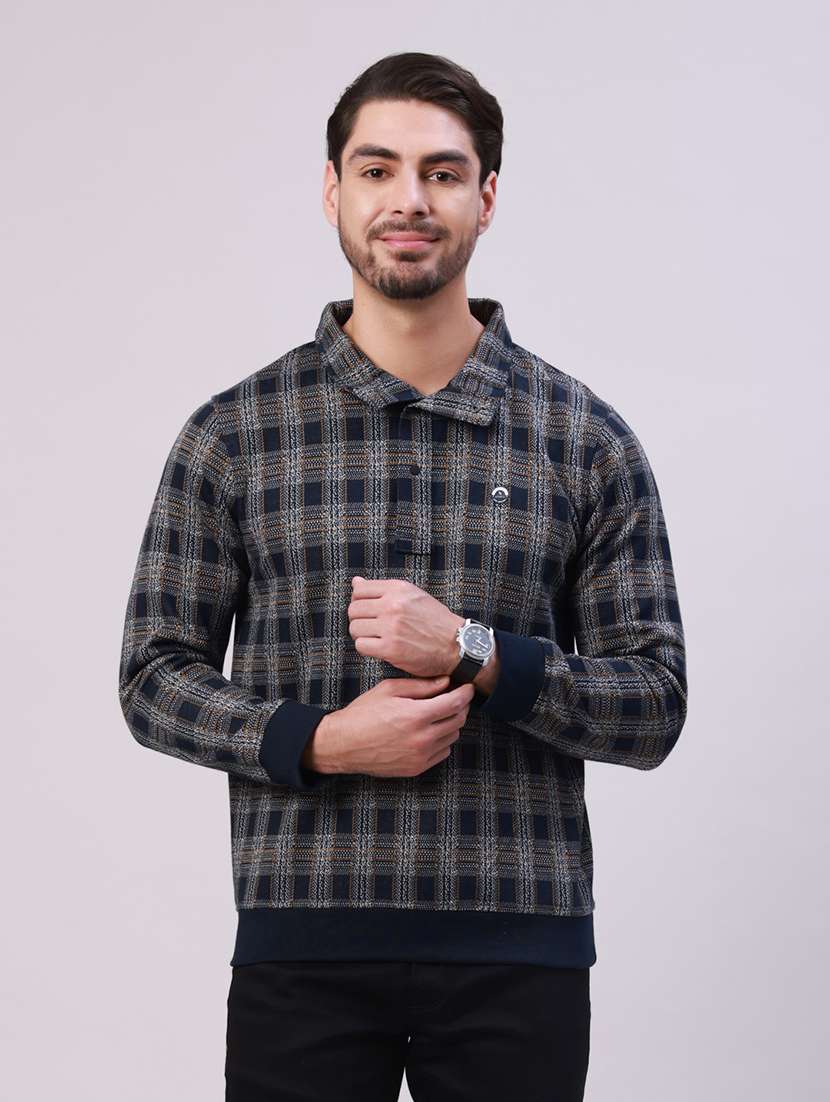 men checkered long sleeve regular fit sweatshirt