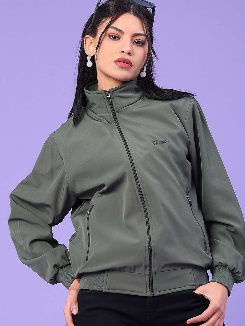 women solid long sleeve bomber jacket