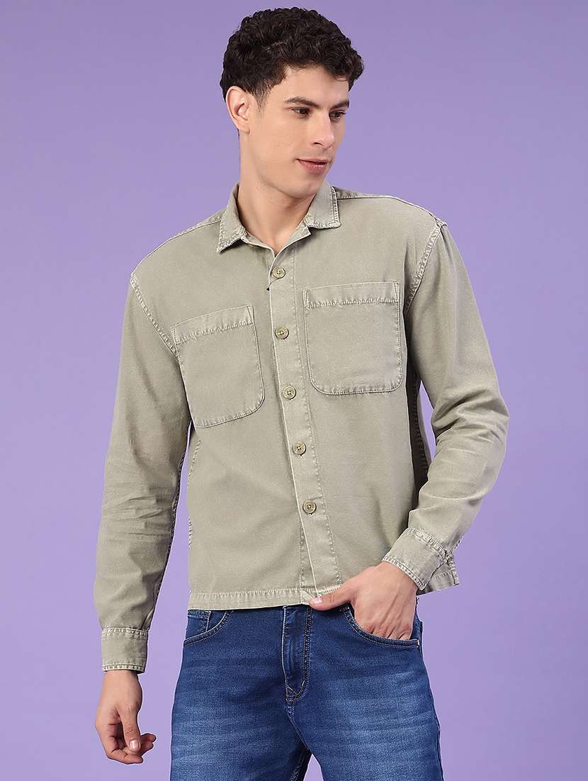 mens olive cotton casual shirt