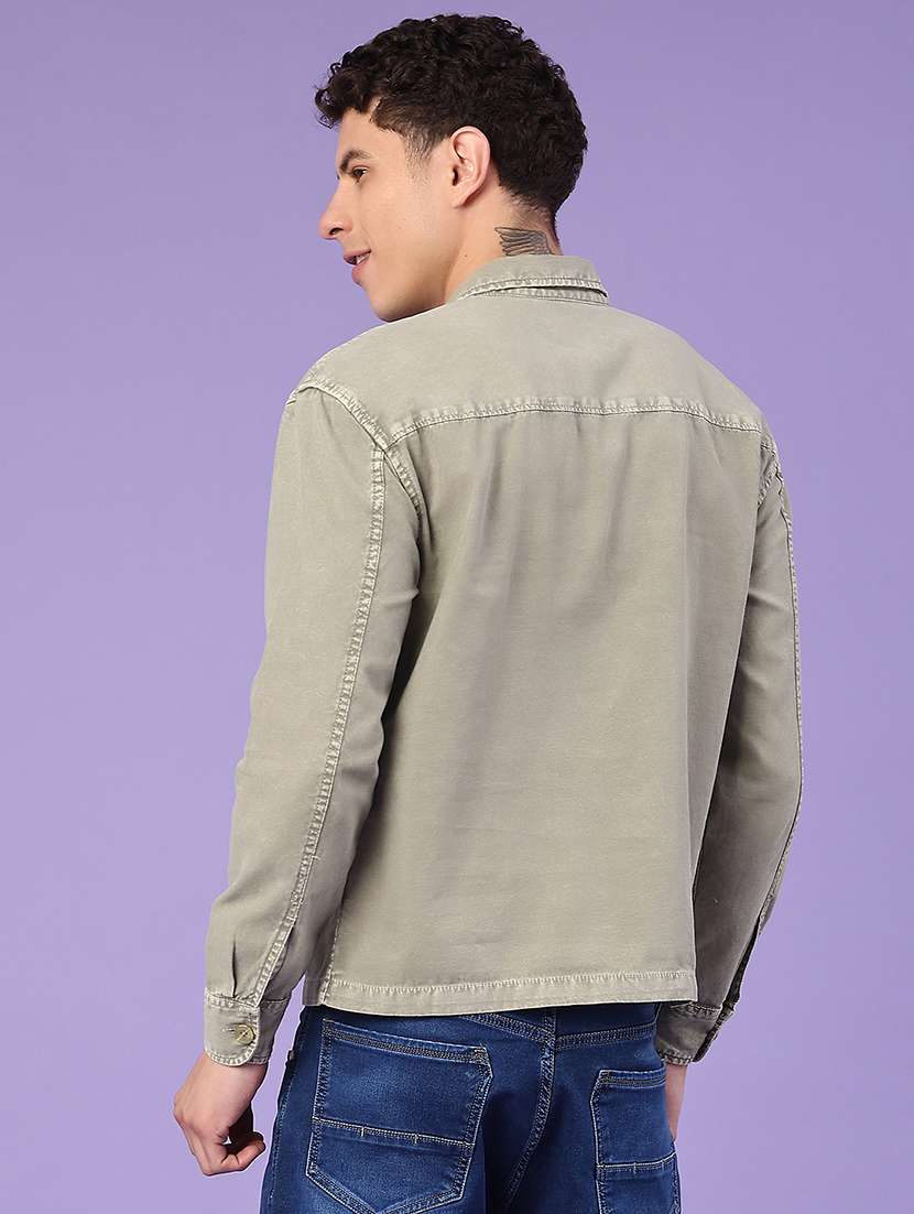 mens olive cotton casual shirt - 22276185 -  Standard Image - 3