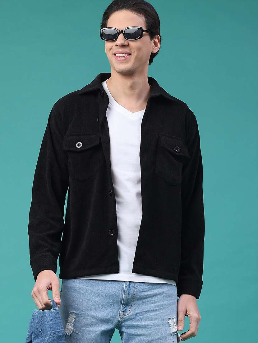 men solid long sleeve regular fit shacket