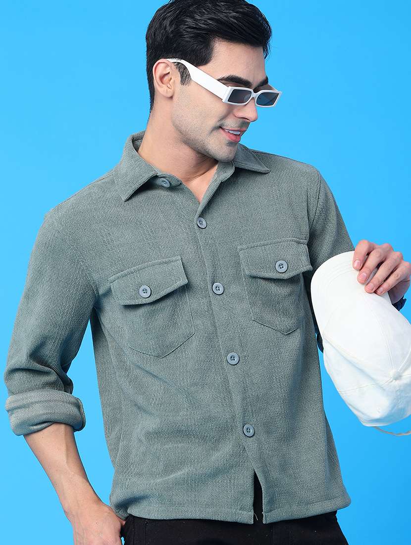 men solid long sleeve regular fit shacket