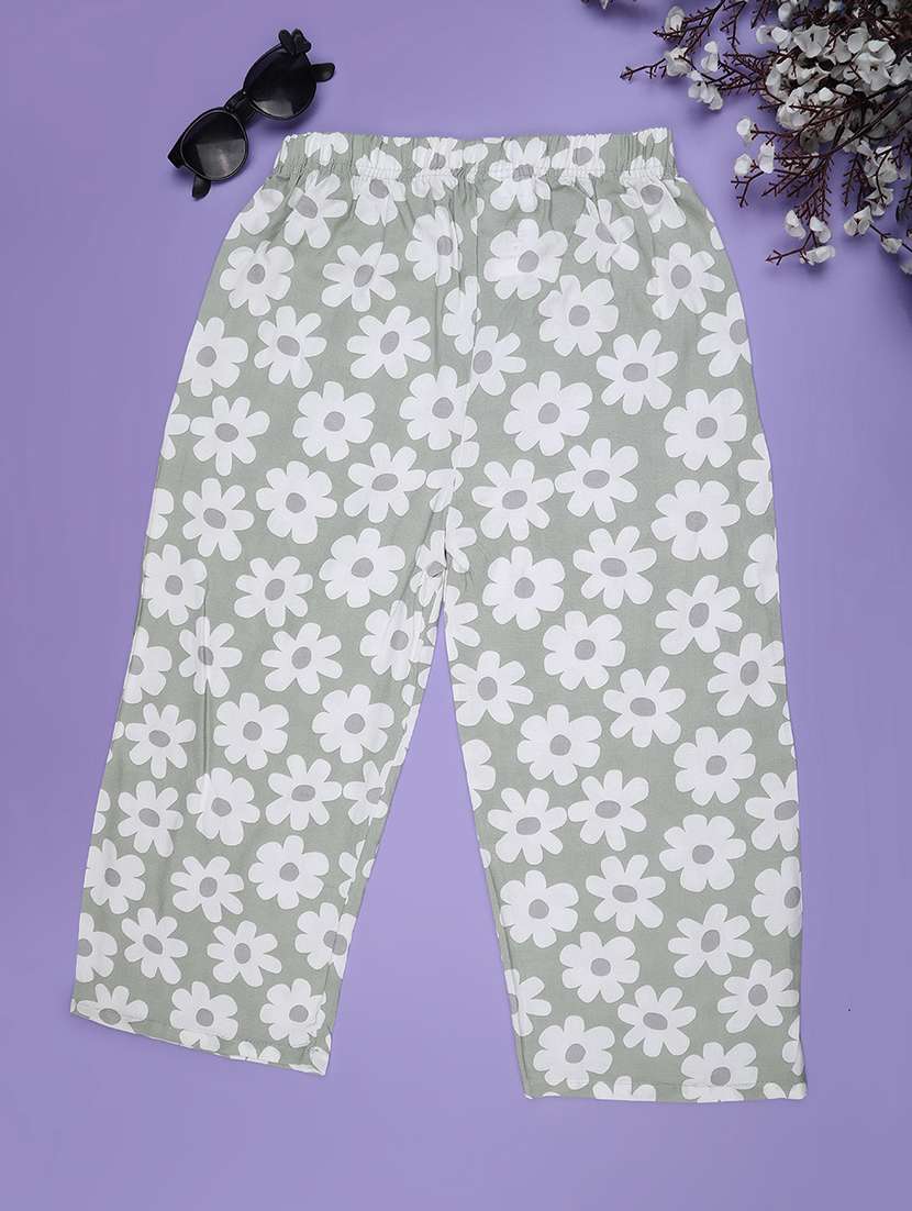 girls green cotton printed trouser