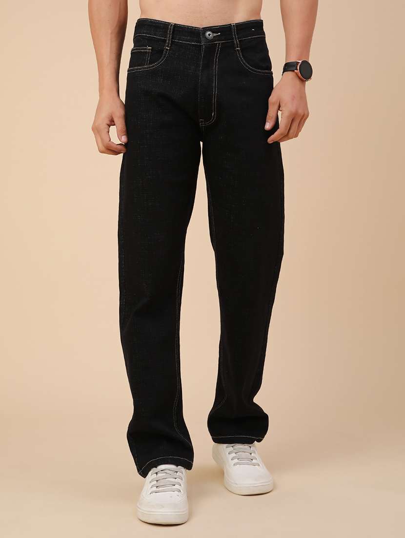 men plain mid rise full length straight jeans