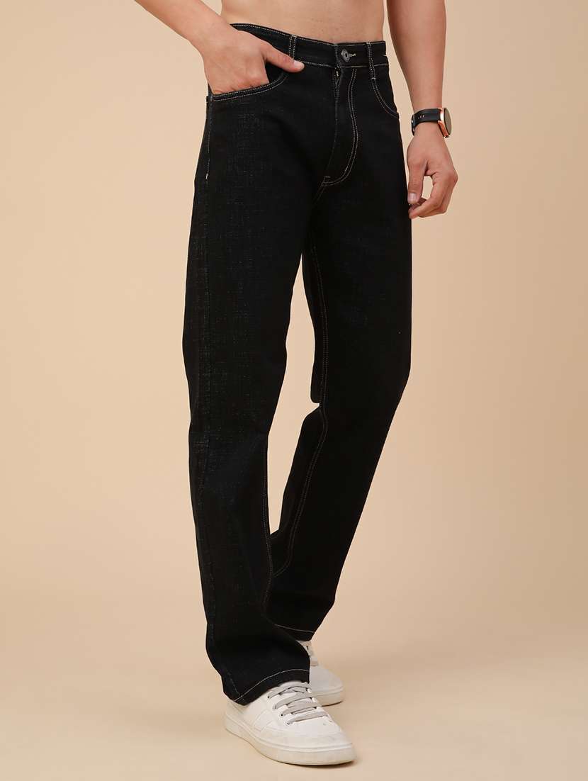 men plain mid rise full length straight jeans - 22276243 -  Standard Image - 3