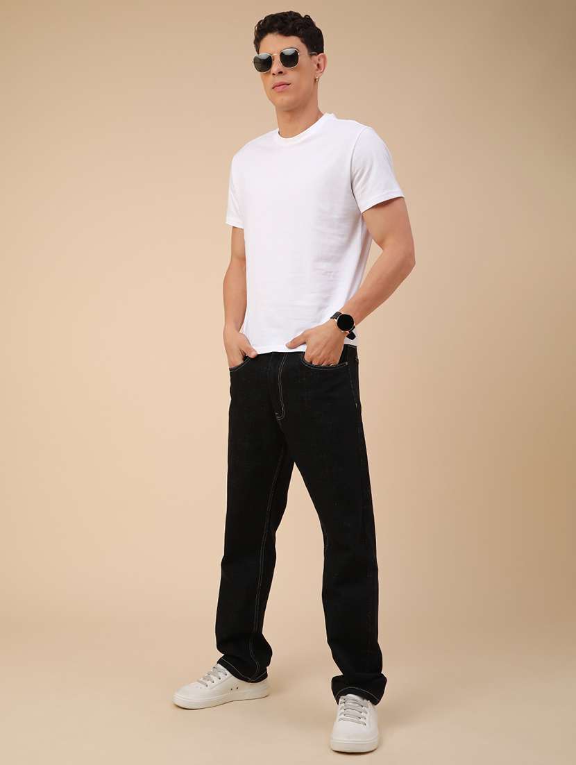 men plain mid rise full length straight jeans - 22276243 -  Standard Image - 5