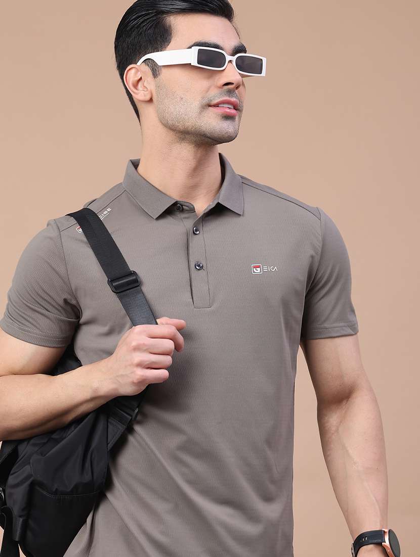 men solid short sleeve slim fit polo t-shirt