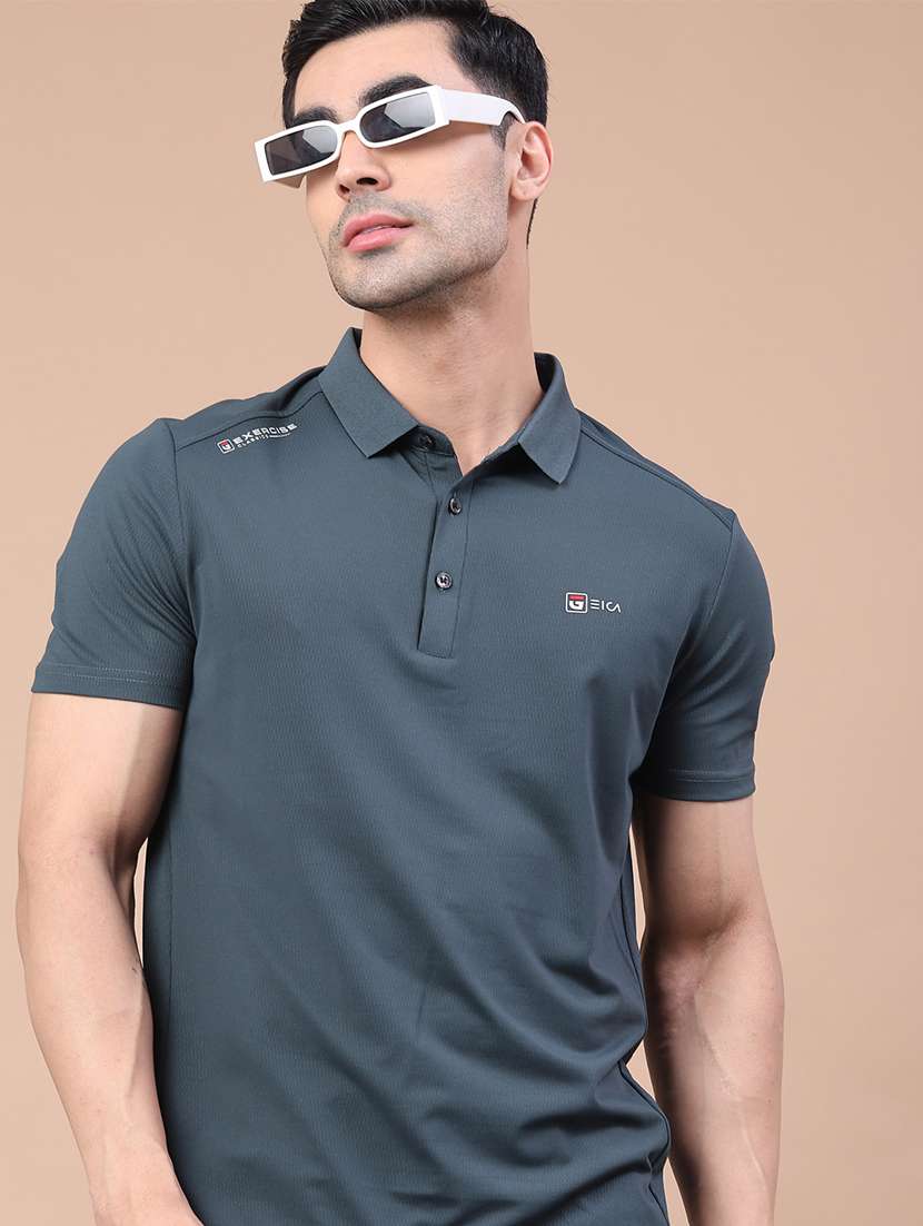 men solid short sleeve slim fit polo t-shirt