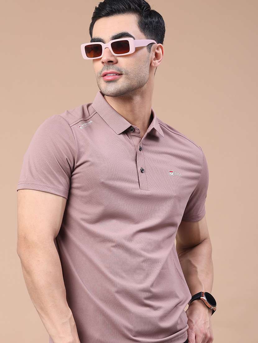 men self design short sleeve slim fit polo t-shirt