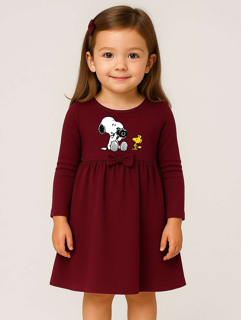 girls printed long sleeve a-line dress
