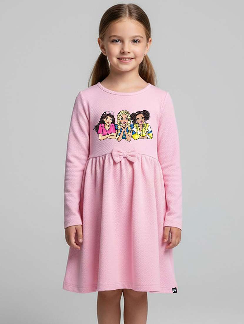 girls printed long sleeve a-line dress