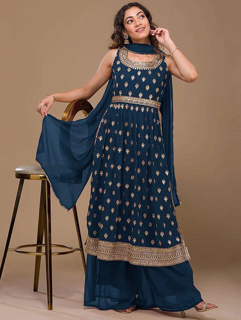 women solid with work semi-stitched suit set