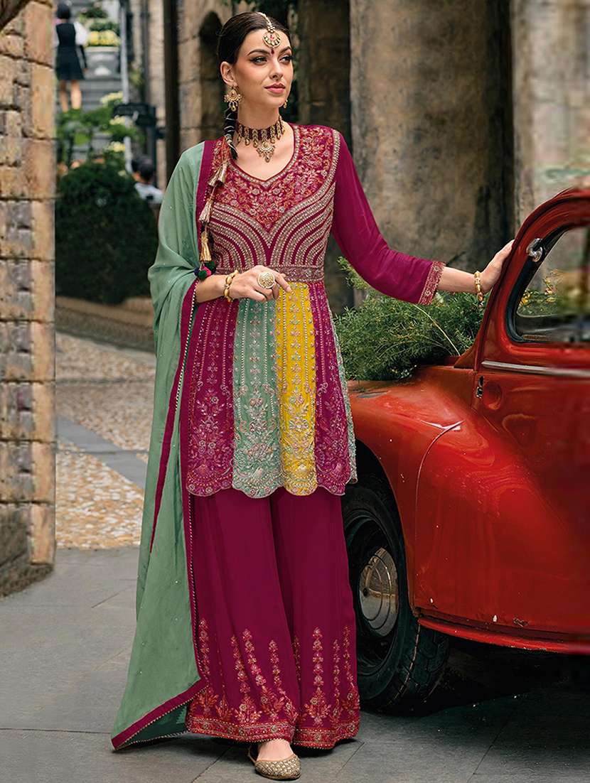 women color block semi-stitched suit set