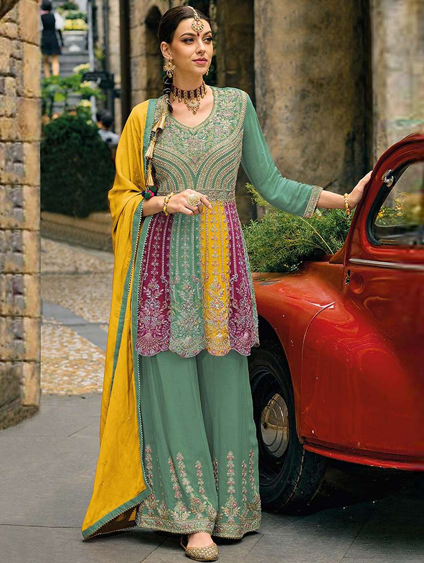 women color block semi-stitched suit set