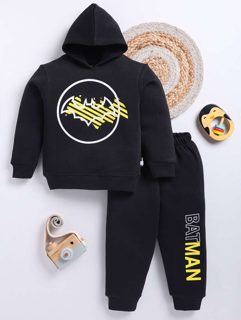 boys printed hooded full length co-ord set