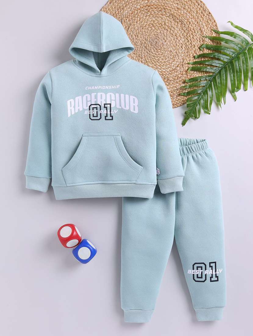 boys printed hooded full length co-ord set