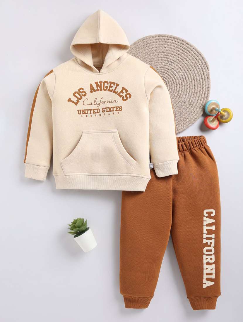 boys printed hooded full length co-ord set