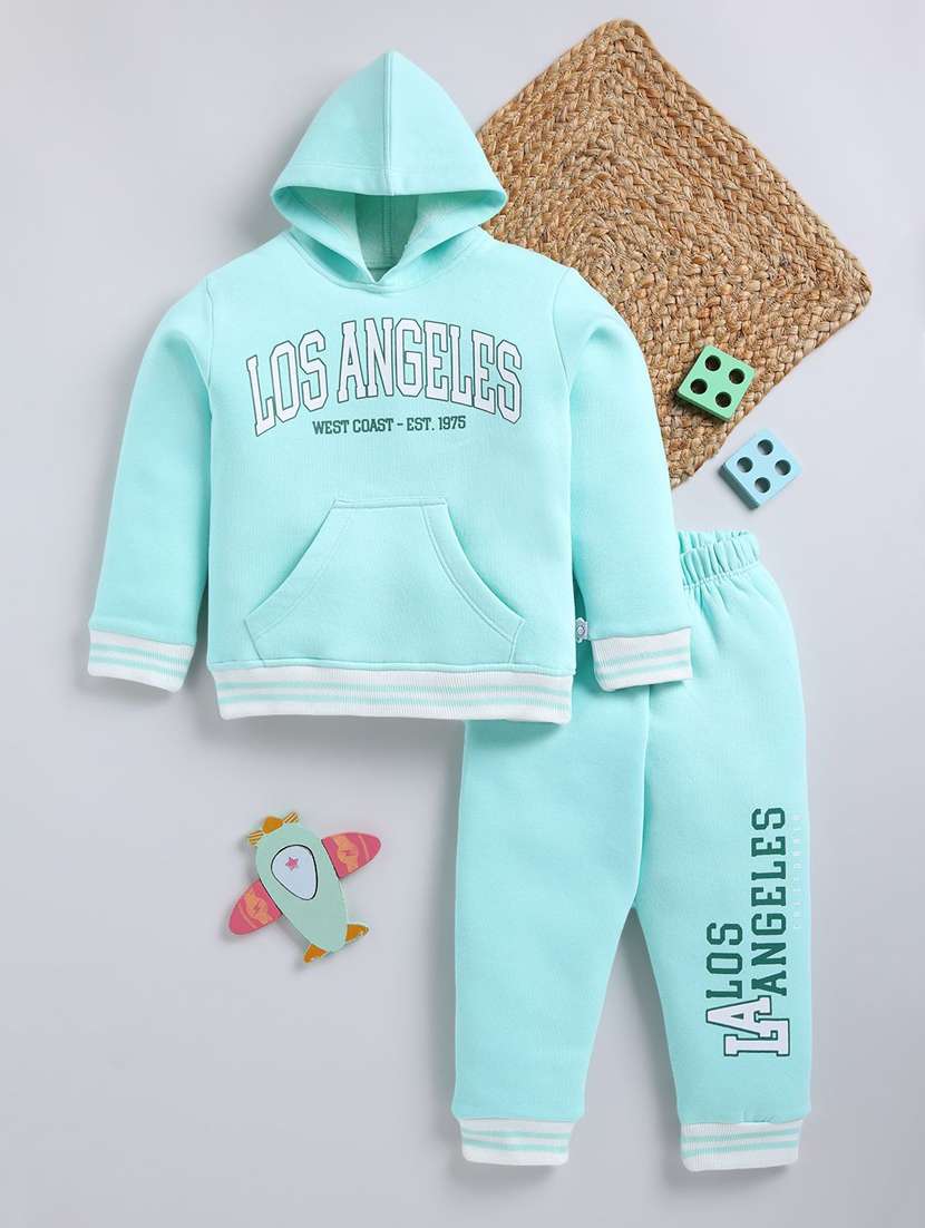 boys printed hooded full length co-ord set