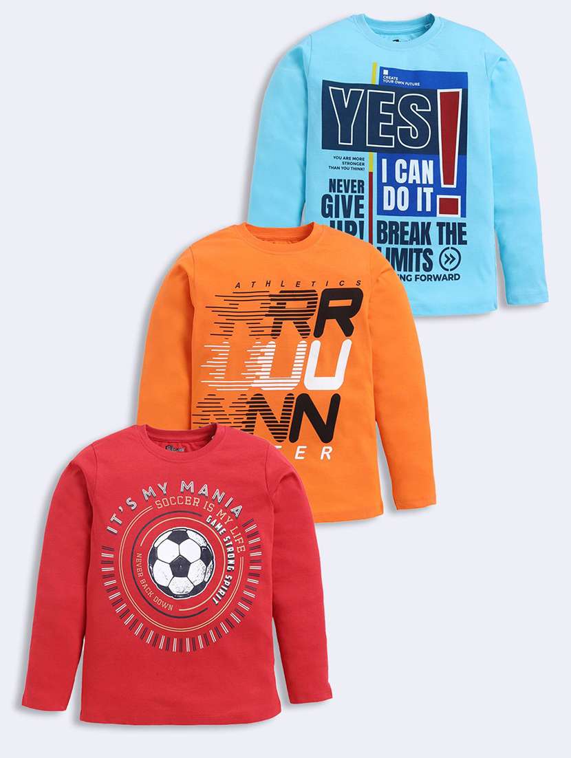 boys pack of 3 printed long sleeve t-shirt