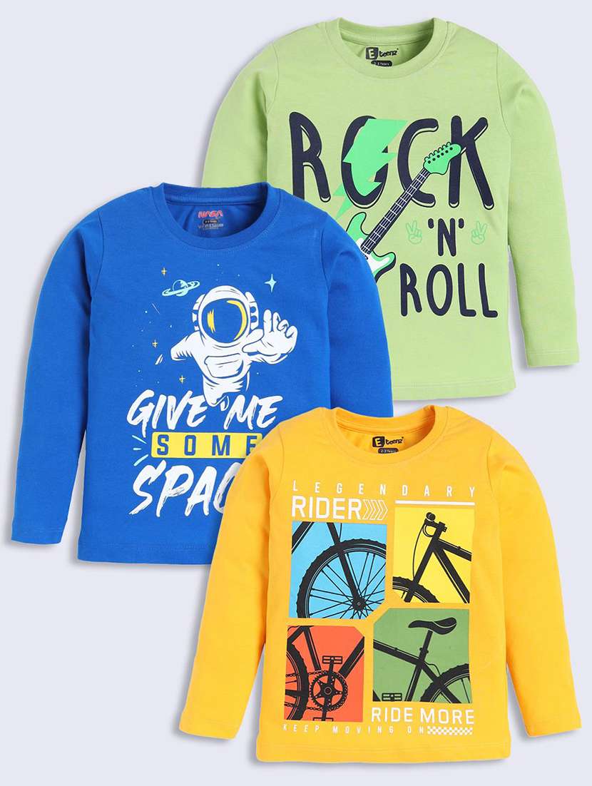 boys pack of 3 printed long sleeve t-shirt