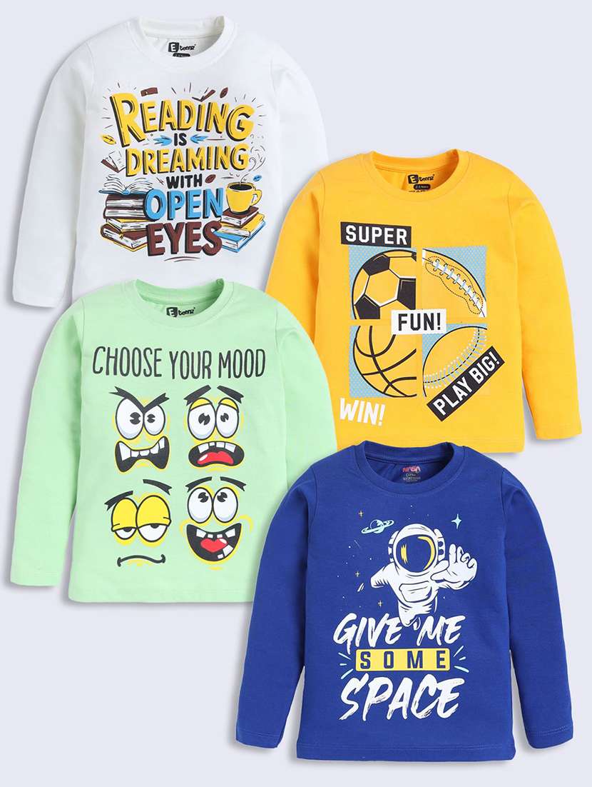boys pack of 4 printed long sleeve t-shirt