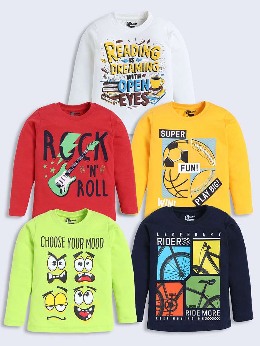 boys pack of 5 printed long sleeve t-shirt