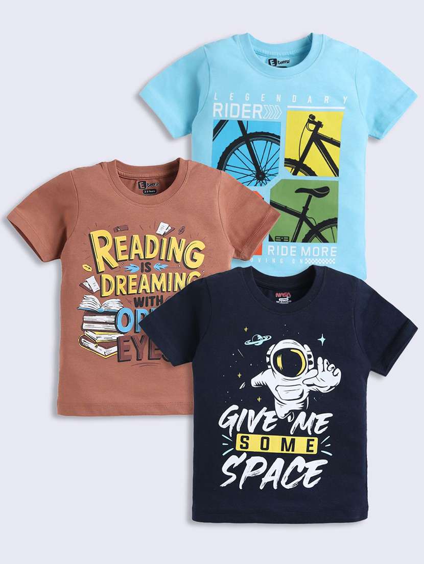 boys pack of 3 printed short sleeve t-shirt