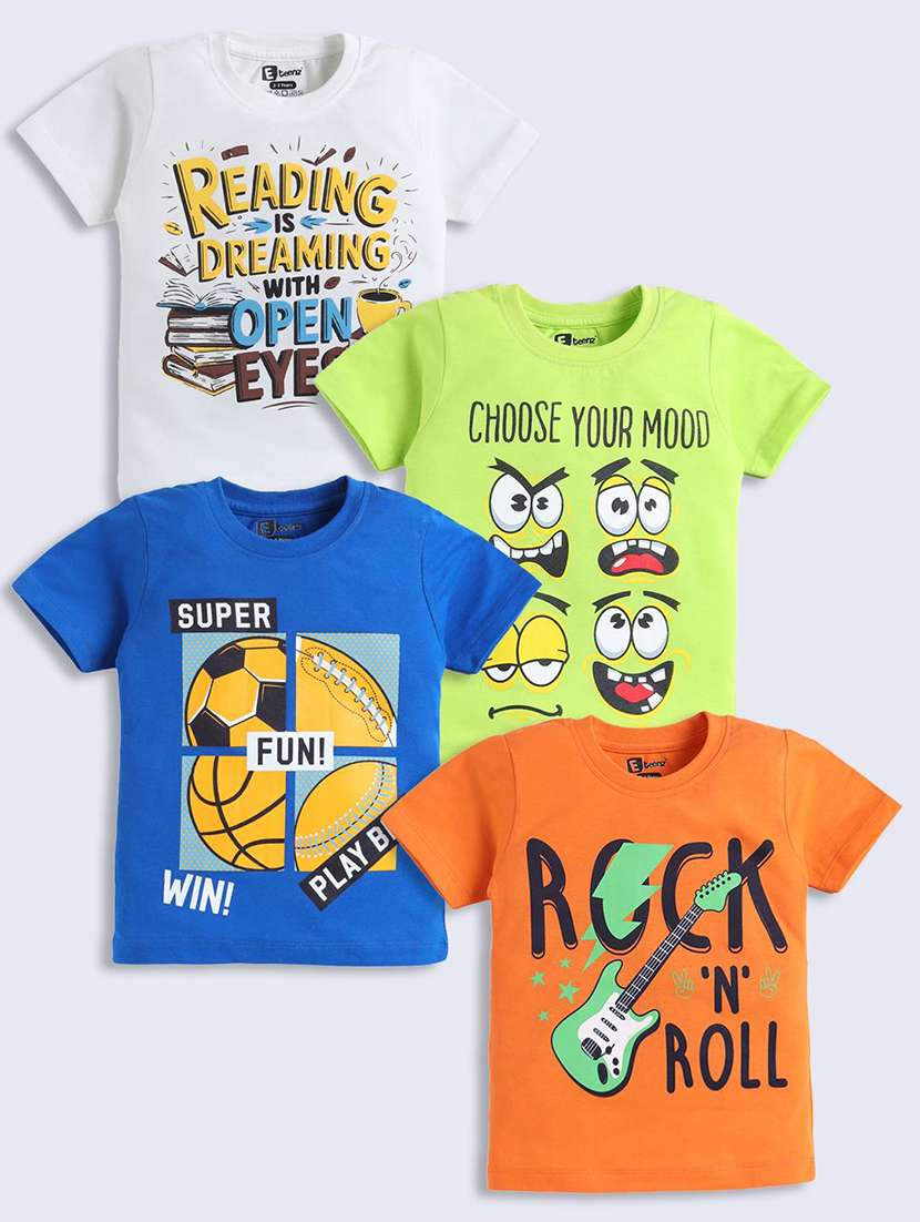 boys pack of 4 printed short sleeve t-shirt