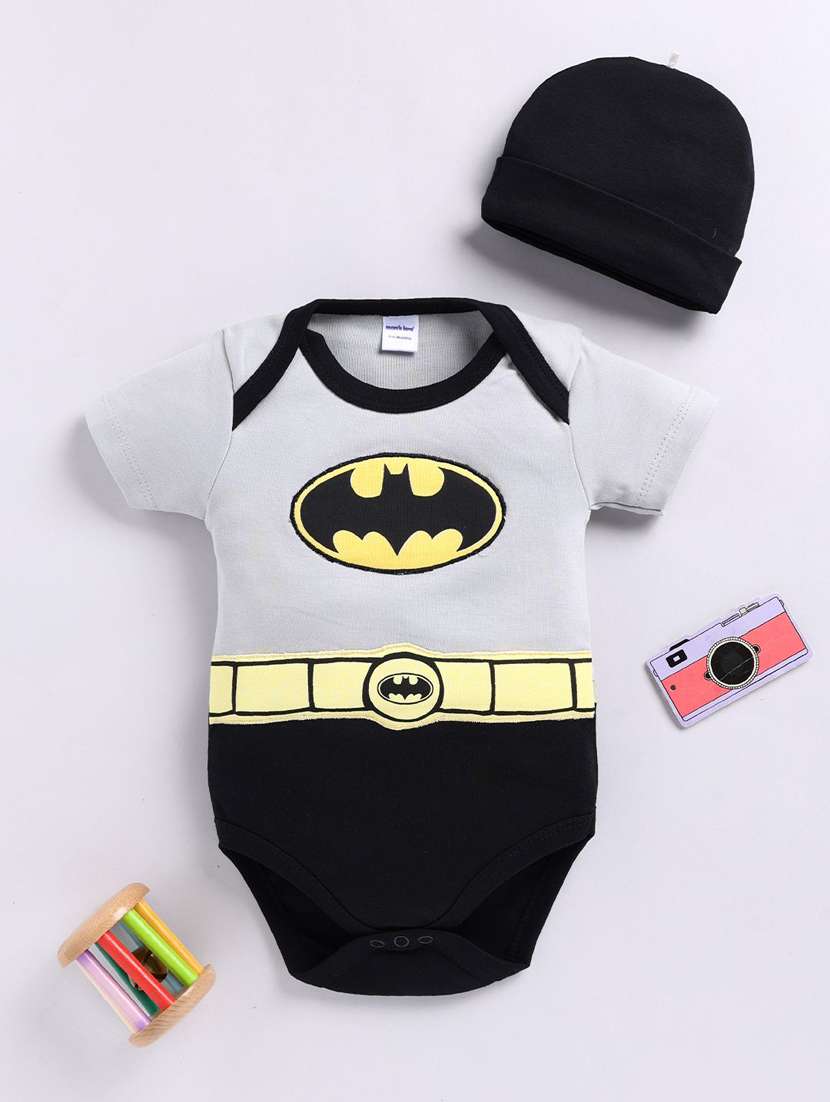 kids printed short sleeve onesies with cap