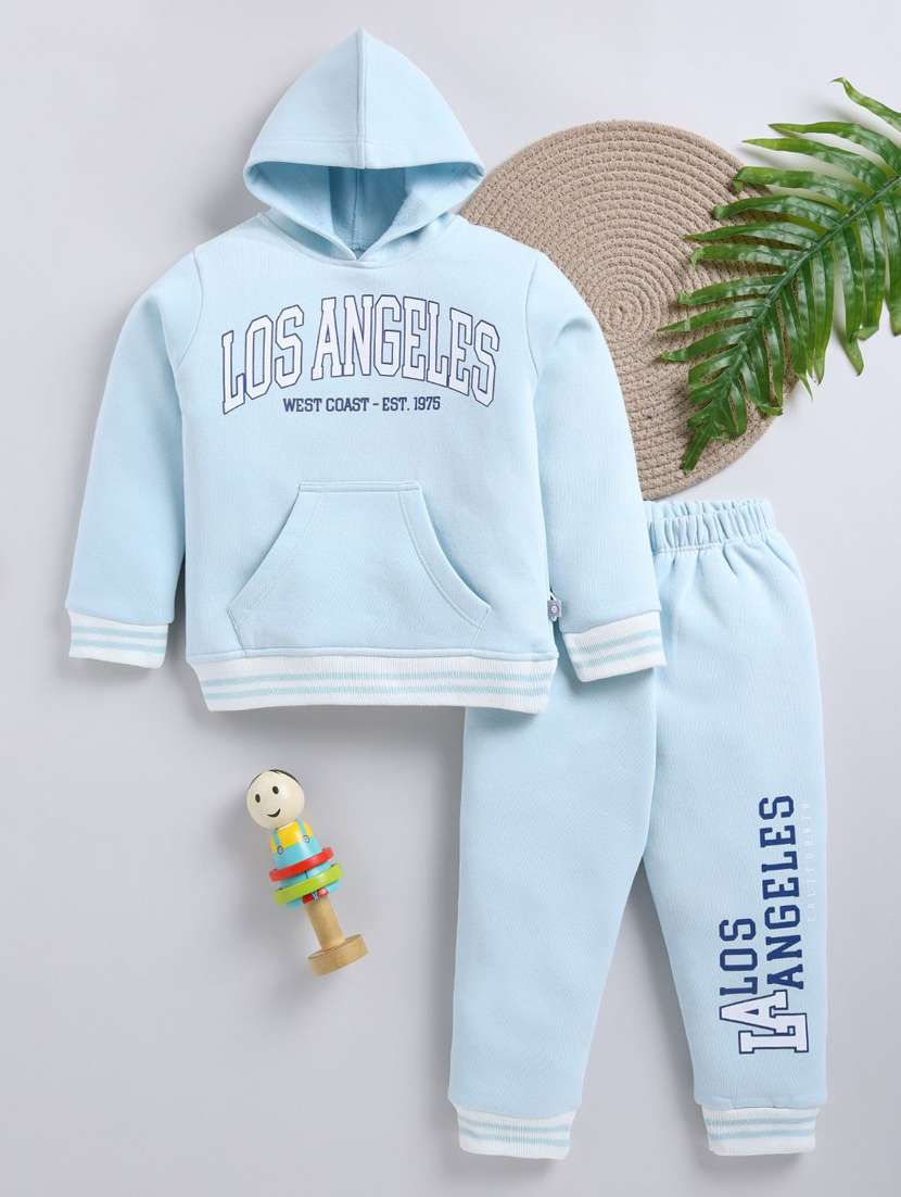 boys printed hooded full length co-ord set